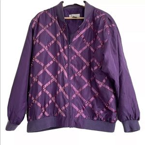 Rhoda Lynne Vintage 100% Silk Purple Jacket Size M Zip Up 80s Windbreaker